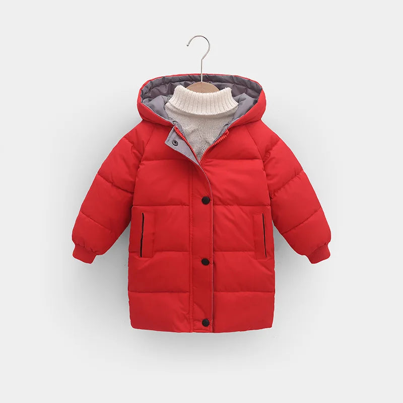 2 3 4 5 6 8 10 Years Girls Jacket Winter Long Style Solid Color Thick Keep Warm Hooded Outerwear For Boys Down Cotton Snowsuit - NTKSTORE