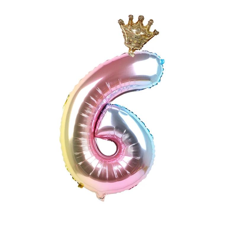 2pcs 32inch Rainbow Number Foil Balloons with Crown for Kids Boy Girl 1st Birthday Party Decorations Rose Gold Figures Globos - NTKSTORE
