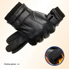 Winter Cycling PU Leather Gloves Outdoor Men Women Motorcycle Waterproof Warm Thick Riding Electric Car Warm Non-Slip Gloves - NTKSTORE