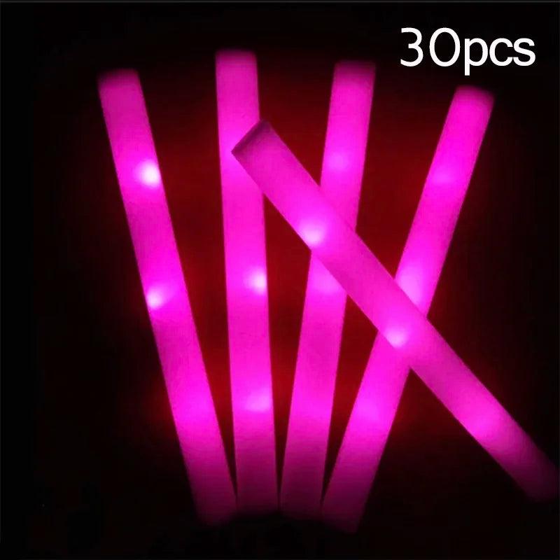 15/30Pcs LED Glow Sticks Bulk Colorful RGB Glow Foam Stick Cheer Tube Dark Light for Xmas Birthday Wedding Party Supplies - NTKSTORE