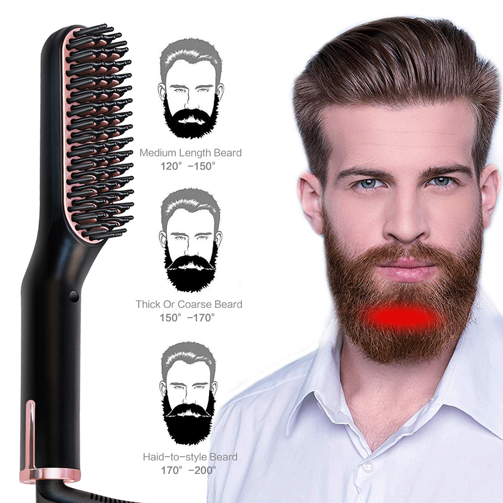 Ionic Hair Beard Straightener Comb Anti-Scald Ceramic Heated Beard Brush Portable Beard Straightening Comb - NTKSTORE