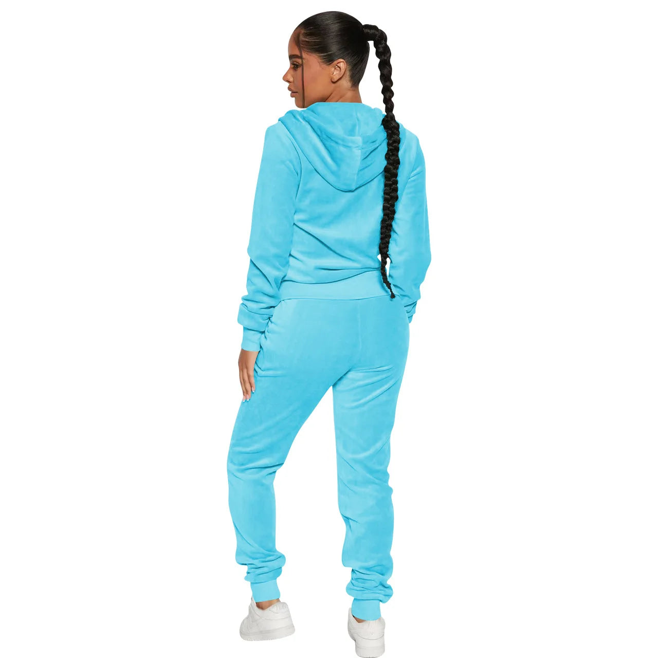 Womens Warm 2 Piece Outfits Velour Tracksuits Full Zip Hoodie And Drawstring Sweatpants Sweatsuits Sets Velvet Jogging Suit - NTKSTORE