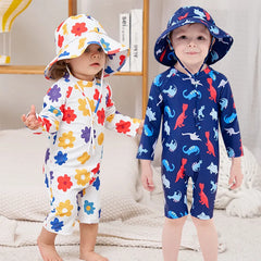 Baby Girls Swimsuit Long Sleeves One Piece Swimwear for Kids Toddler Cartoon UPF50+ Rash Guards Infant Bathing Suit Korea Sets