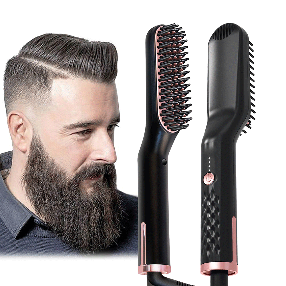 Ionic Hair Beard Straightener Comb Anti-Scald Ceramic Heated Beard Brush Portable Beard Straightening Comb - NTKSTORE