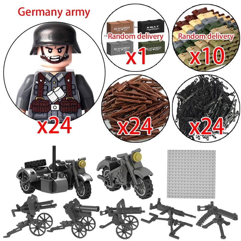 Children Toys Mini Military Figures Building Blocks WW2 UK French US Germany Soviet Army Soldiers Machine Gun Set Bricks Model - NTKSTORE