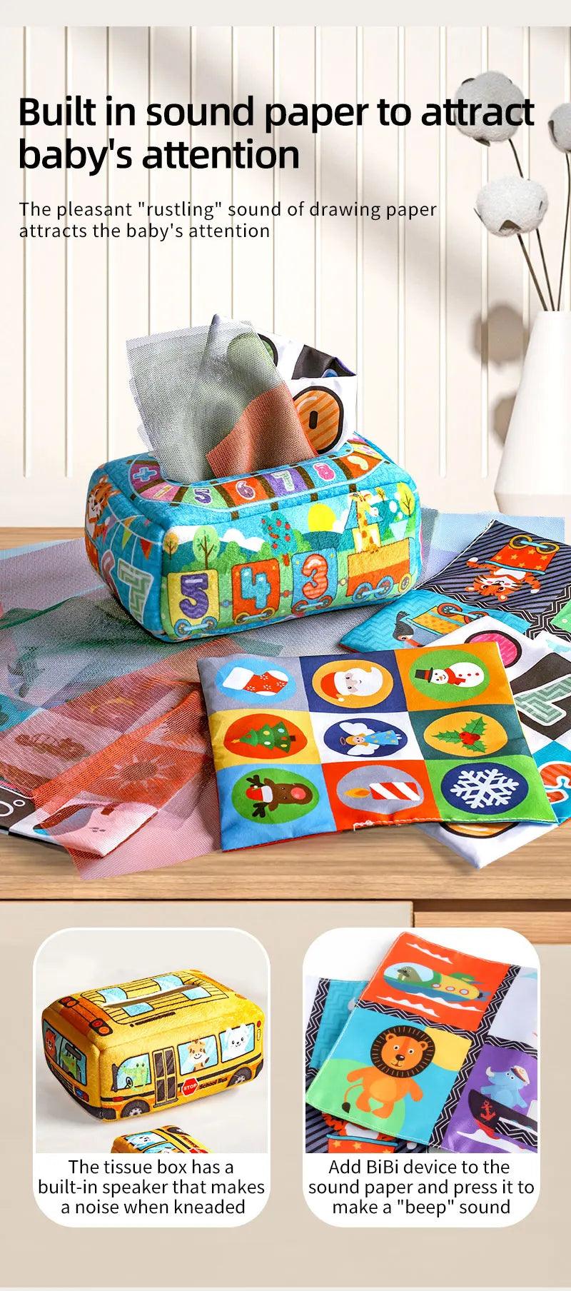 Baby Tissue Box Montessori Educational Toys Colorful Soft Sensory Toy For Toddler Finger Exercise Pumping Silk Scarf Gifts 0-18M - NTKSTORE