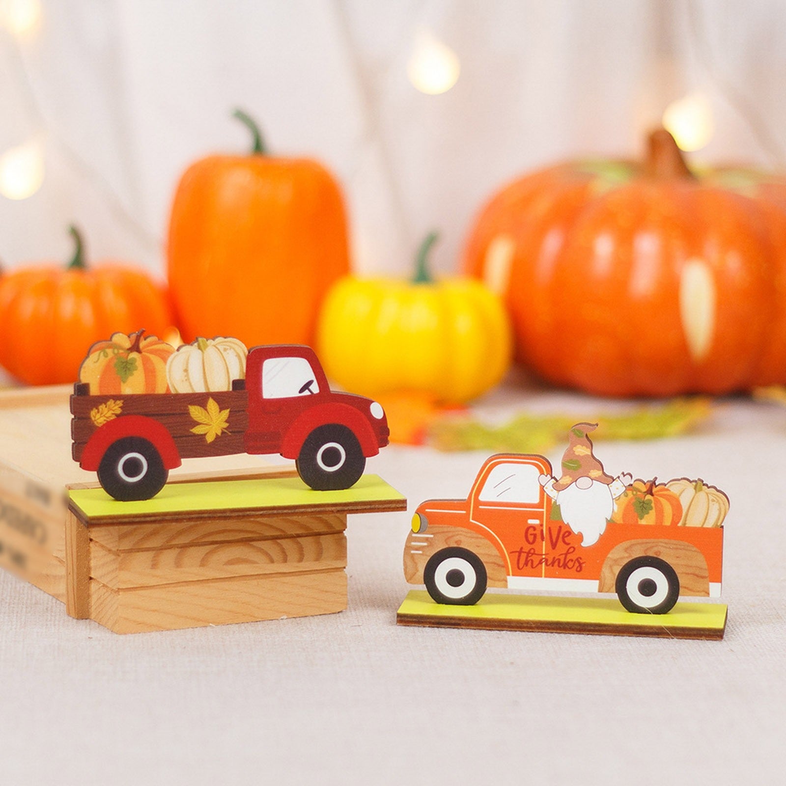 1pc Car Shape Desktop Ornament Thanksgiving Wooden Pumpkin Crafts Props Decoration Autumn Festival Car Wooden Decoration L5 - NTKSTORE