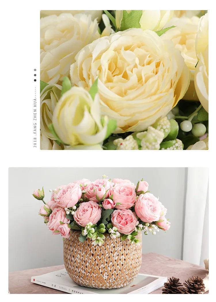 Hot Selling 1pcs/30cm Rose Pink Silk Bouquet Peony Artificial Flower 5 Big Head 4 Small Bud Bride Wedding Home Decoration Artifi - NTKSTORE