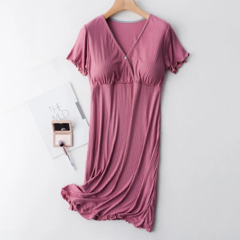 Modal Maternity Clothes Breastfeeding Nightgowns Nursing Sleepwear Hospital Loose Fitting Breast Feeding Pajamas Pregnancy Dress - NTKSTORE