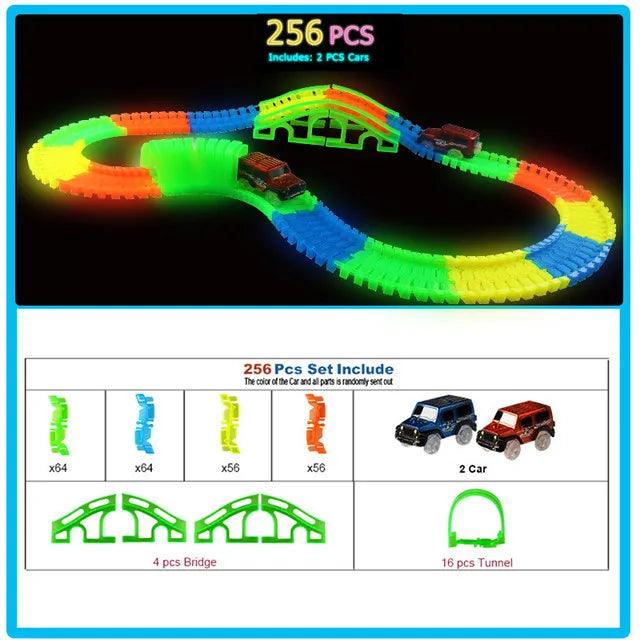 Glow Racing Track Set 5 Led Light Track Car Flexible Glowing Tracks Toy 162/165/220/240 Race Track Flexible Railway LED Car - NTKSTORE