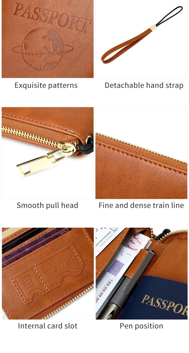 Fashionable and Portable RFID Travel Passport CasePULeather Multi functional Credit Card Passport Bag Neutral Travel Accessories - NTKSTORE