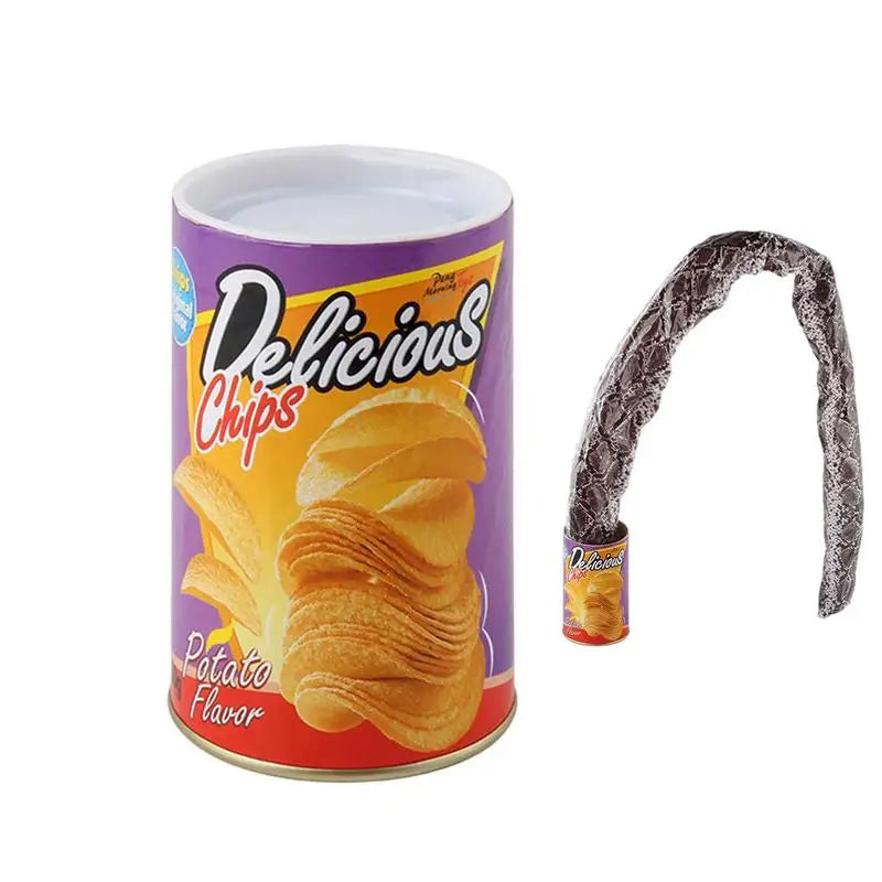 The Potato Chip Can Jump Magic Tricks Spring Snake Toys April Fool Day Halloween Party Spoof Jokes Prank Trick Funny Toys