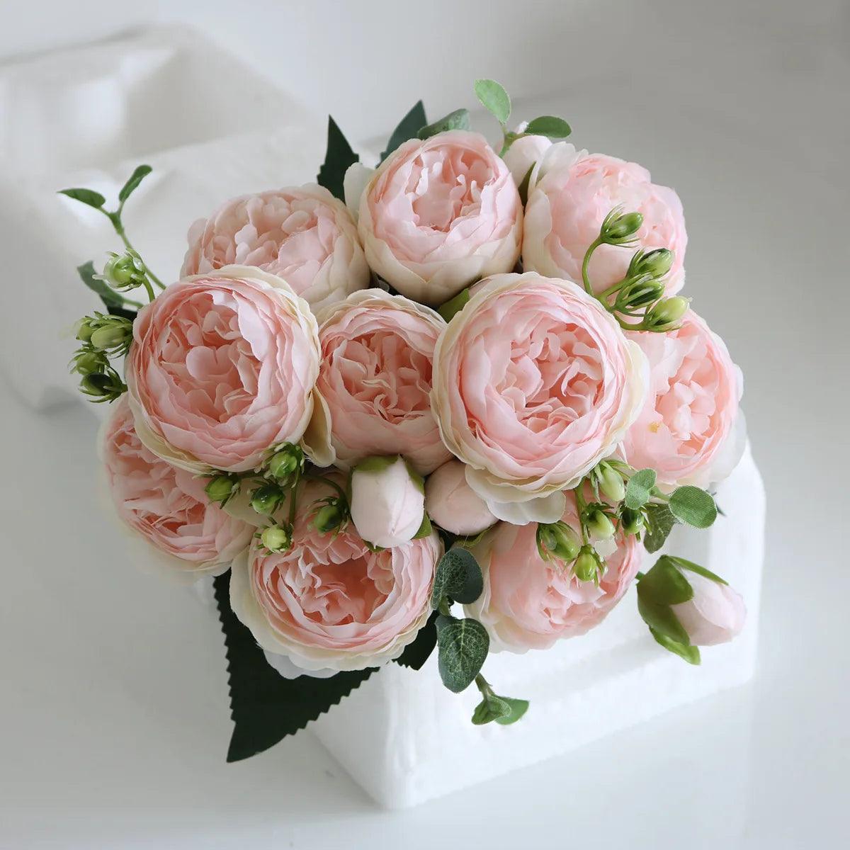 Hot Selling 1pcs/30cm Rose Pink Silk Bouquet Peony Artificial Flower 5 Big Head 4 Small Bud Bride Wedding Home Decoration Artifi - NTKSTORE