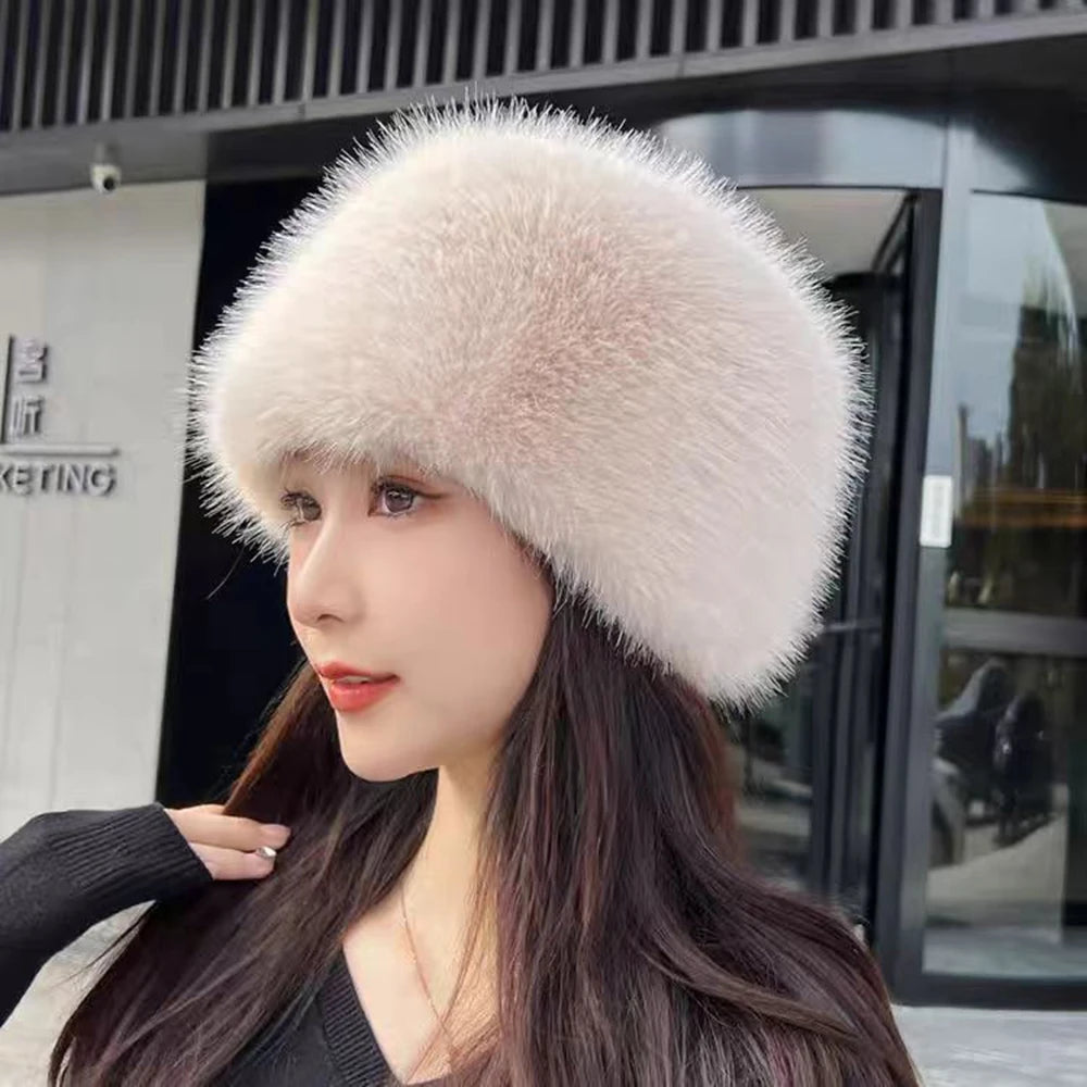 Korean Fashion Hat Women's Winter Snow Ski Cap Thick Warm Imitation Fur Bucket Hat Fisherman's Hat Mink Fur Ladies Mongolia Cap - NTKSTORE