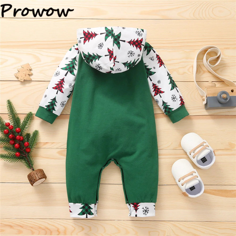 Prowow My First Christmas Baby Romper Green Xmas Tree Bodysuit For Infants Newborns 2024 New Year Baby Costume