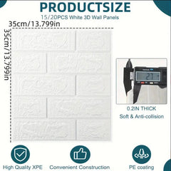 15pcs/20pcs/40pcs DIY 3D Simple Brick Pattern Wall Stickers,Thickened, Sound-proof,Waterproof,Moisture-proof - NTKSTORE