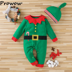 Prowow My First Christmas Baby Romper Green Xmas Tree Bodysuit For Infants Newborns 2024 New Year Baby Costume