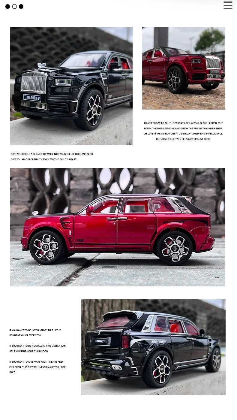 1:24 Rolls Royce Cullinan Masory SUV Alloy Luxy Car Model Diecasts Metal Toy Car Model Simulation Sound and Light Childrens Gift