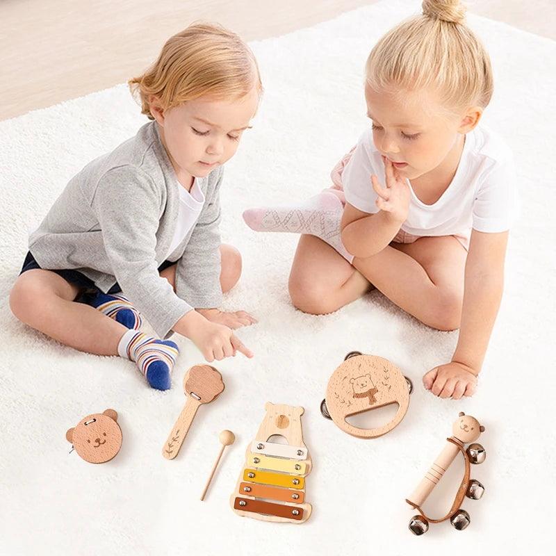 Kids Wooden Montessori Toys Musical Instruments Rattle Bell Drum Xylophone Percussion for Baby Early Educational Instruments Toy - NTKSTORE