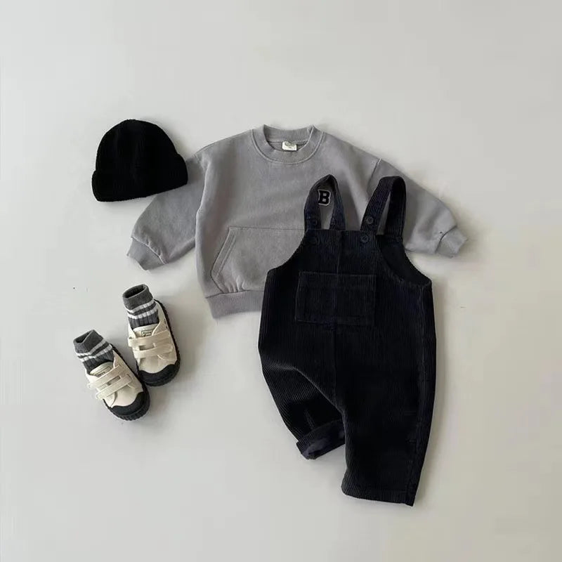 New Spring Baby Pants Toddler Boys Solid Corduroy Suspender Trousers Girls Overalls Kids Basic Playsuit Jumpsuit Clothing - NTKSTORE