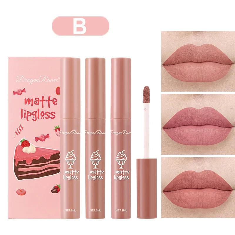 3Pcs/set Matte Velvet Lip Gloss Waterproof Long-lasting Liquid Lipstick Cosmetic Beauty Cream Lipstick Makeup maquillages - NTKSTORE