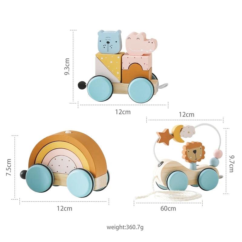 Baby Wooden Trailer Car Toys Rainbow Stacking Balance Blocks Animal Traction Car Star Moon Slider Beads For Kids Montessori Toys - NTKSTORE