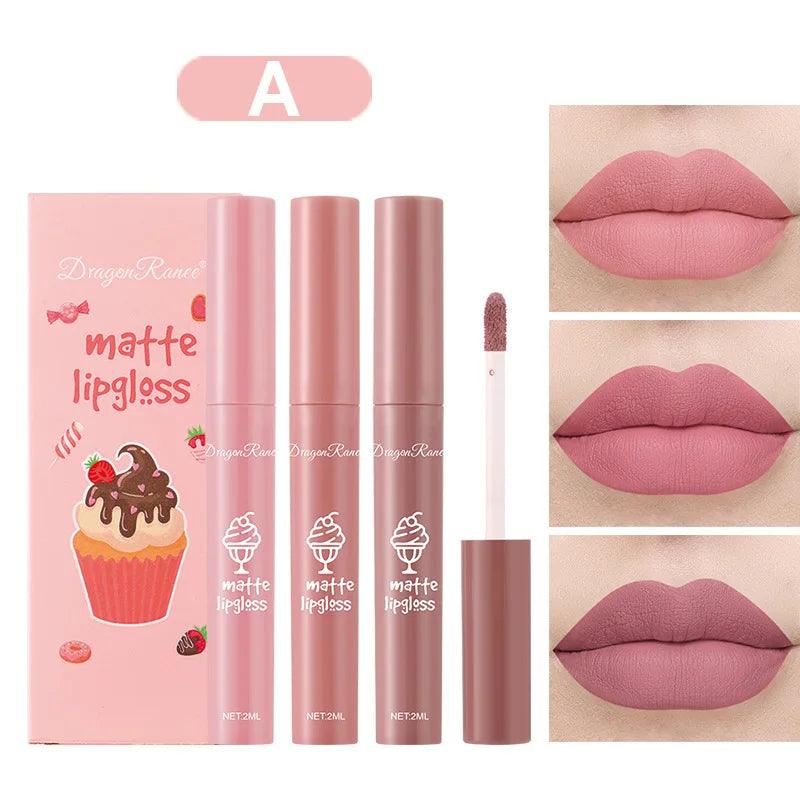 3Pcs/set Matte Velvet Lip Gloss Waterproof Long-lasting Liquid Lipstick Cosmetic Beauty Cream Lipstick Makeup maquillages - NTKSTORE