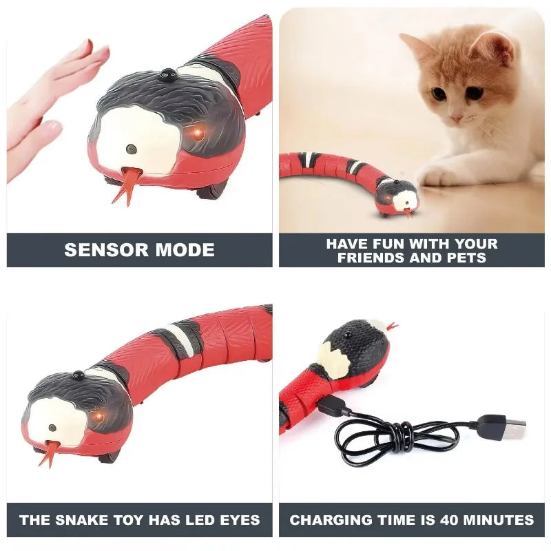 Smart Sensing Cat Toys Interactive Automatic Eletronic Snake Cat Teaser Indoor Play Kitten Toy USB Rechargeable for Cats Kitten - NTKSTORE