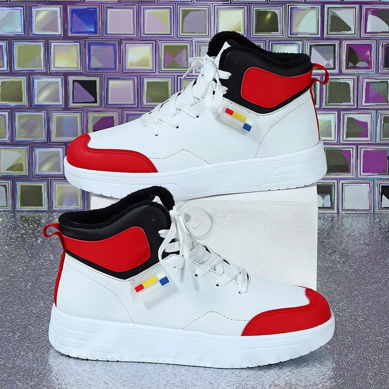 Couples Trend Color Matching Warm Winter Short Fluffy Casual High Top Sports Shoes Fashion Outdoor Shoes