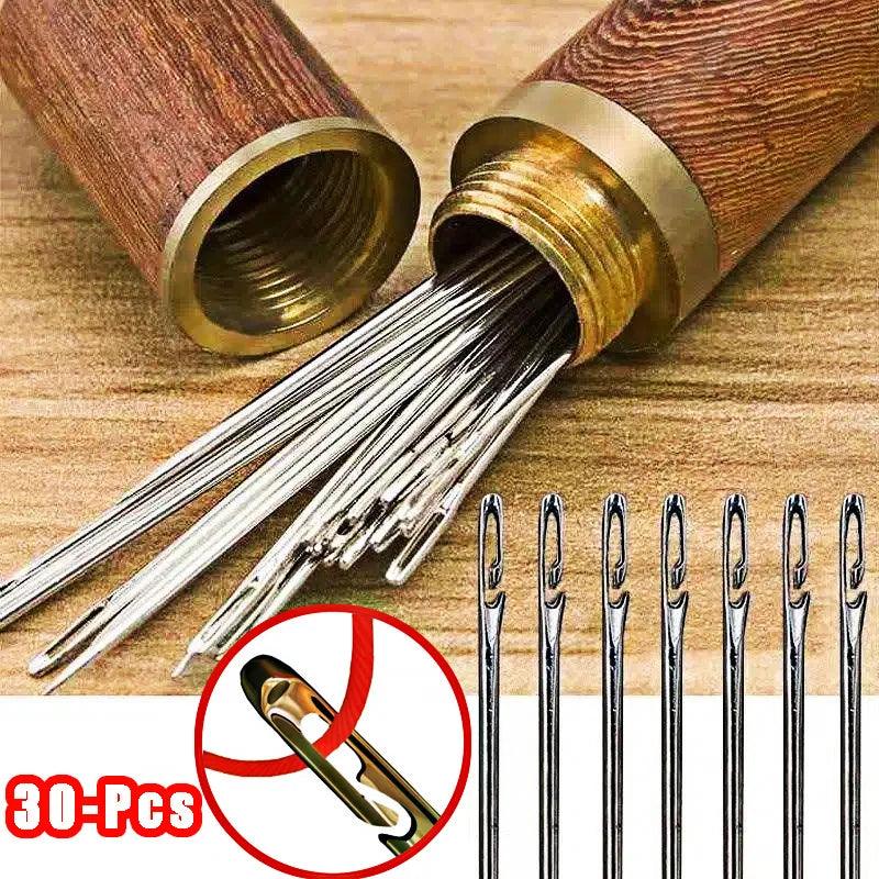 30pcs Blind Sewing Needle Elderly Stainless Steel Quick Automatic Self-Threading Needle Stitching Pins DIY Punch Needle Threader - NTKSTORE