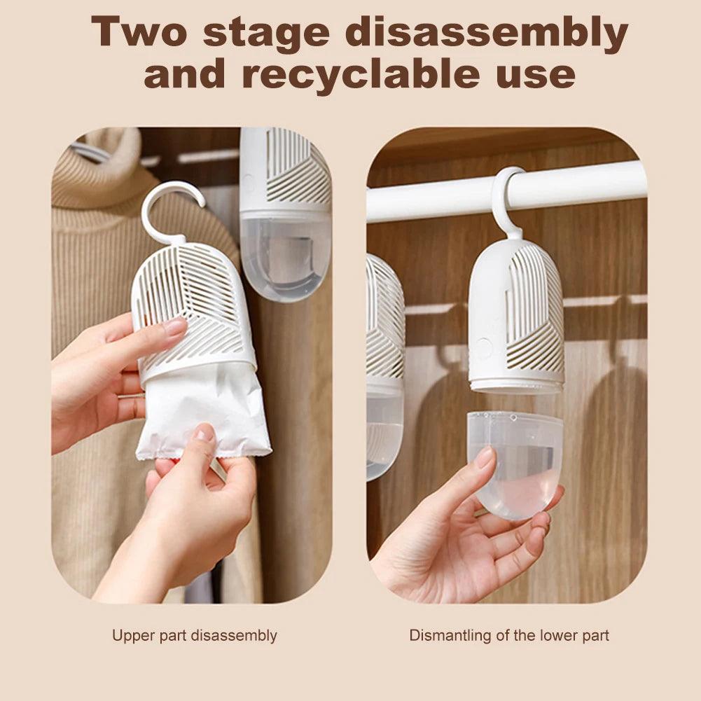 Clothes Dehumidification Box Reusable Hanging Dehumidifier Packs Anti-Mold with Water Collector&Hook for Wardrobe Closet Cabinet - NTKSTORE