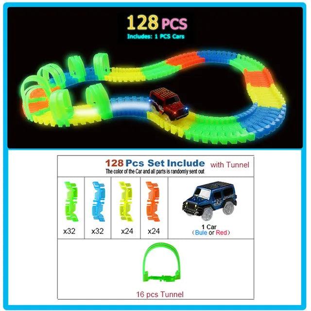 Glow Racing Track Set 5 Led Light Track Car Flexible Glowing Tracks Toy 162/165/220/240 Race Track Flexible Railway LED Car - NTKSTORE