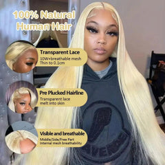 613 13x6 HD Lace Frontal Wig Honey Blonde 13x4 Lace Front Human Hair Wigs For Women Preplucked Bone Straight Human Hair 200% - NTKSTORE