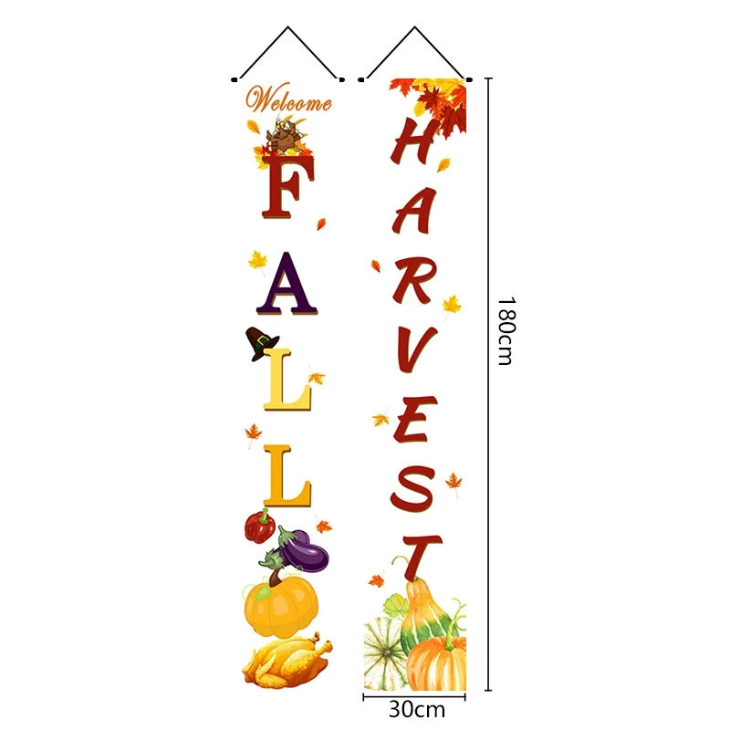 Thanksgiving Couplet Pumpkin Porch Hanging Banner Harvest Festival Party Decoration Thanksgiving Wall Door Hanging Banner - NTKSTORE