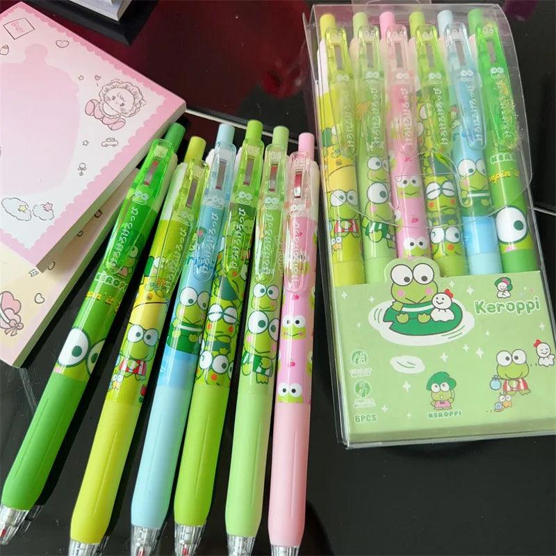 6Pcs Sanrio Gel Pen Hello Kitty Cartoon Kuromi ST Quick Drying Black 0.5mm Press The Ballpoint Pen Learning Stationery Gifts - NTKSTORE