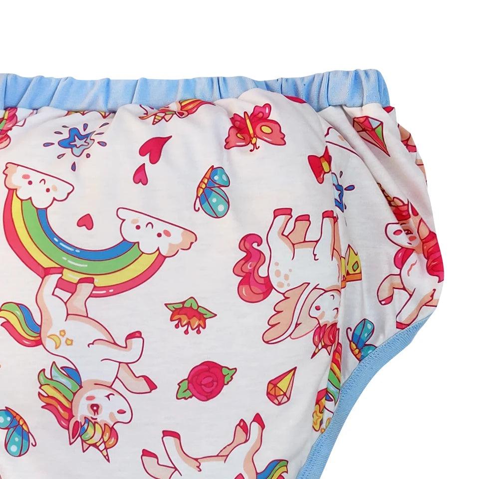 Blue rainbow unicorn Waterproof Adult Baby Traning Pants DDLG Reusable Nappies Adult Aloth Diaper Potty Underweaer Panties - NTKSTORE