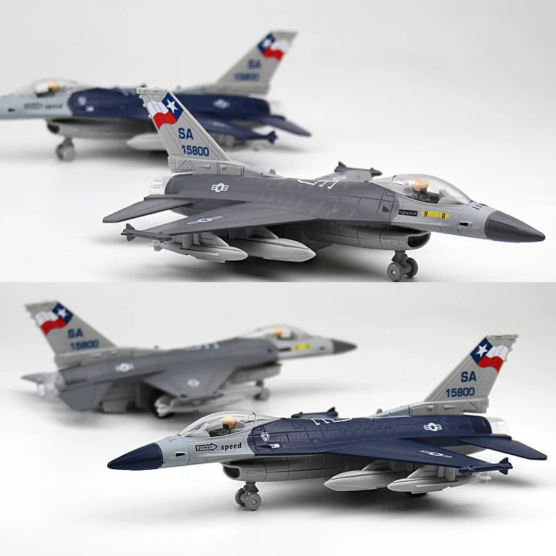 Alloy F16 Fighter model acoustooptic return force aviation military aircraft model Toy Ornament Gift FJ5