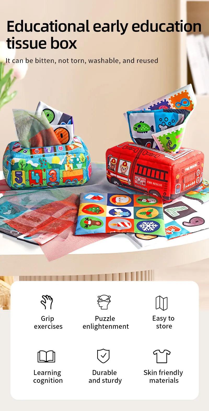 Baby Tissue Box Montessori Educational Toys Colorful Soft Sensory Toy For Toddler Finger Exercise Pumping Silk Scarf Gifts 0-18M - NTKSTORE