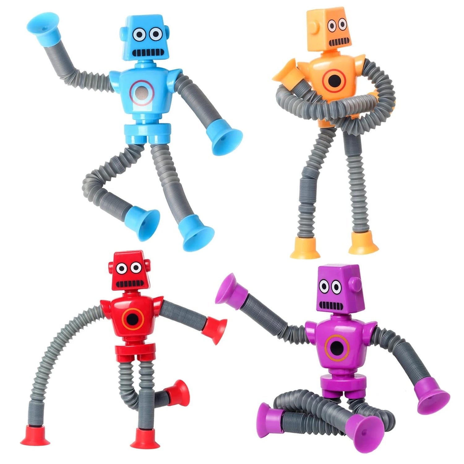 4Pcs Telescopic Robot Suction Cup Toy Pop Tubes Fidget Toys Shape Changing Tube Sensory Toys Party Favors for Kids - NTKSTORE