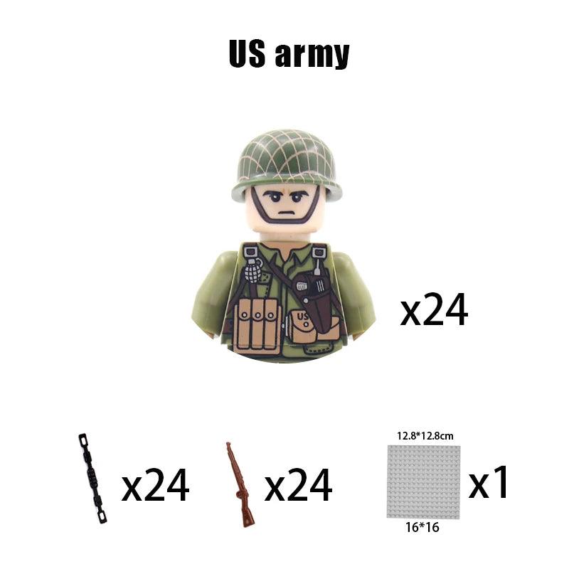 Children Toys Mini Military Figures Building Blocks WW2 UK French US Germany Soviet Army Soldiers Machine Gun Set Bricks Model - NTKSTORE