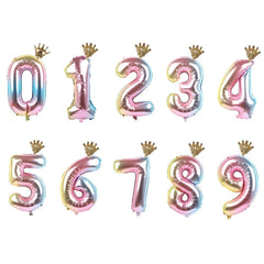 2pcs 32inch Rainbow Number Foil Balloons with Crown for Kids Boy Girl 1st Birthday Party Decorations Rose Gold Figures Globos - NTKSTORE