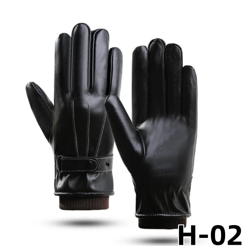 Winter Cycling PU Leather Gloves Outdoor Men Women Motorcycle Waterproof Warm Thick Riding Electric Car Warm Non-Slip Gloves - NTKSTORE