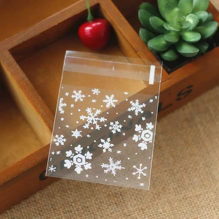 100 pcs Sachets Pouches White Snowflake Packaging Bag for Cookies Christmas Candies