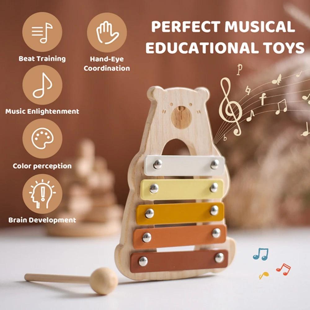 Kids Wooden Montessori Toys Musical Instruments Rattle Bell Drum Xylophone Percussion for Baby Early Educational Instruments Toy - NTKSTORE