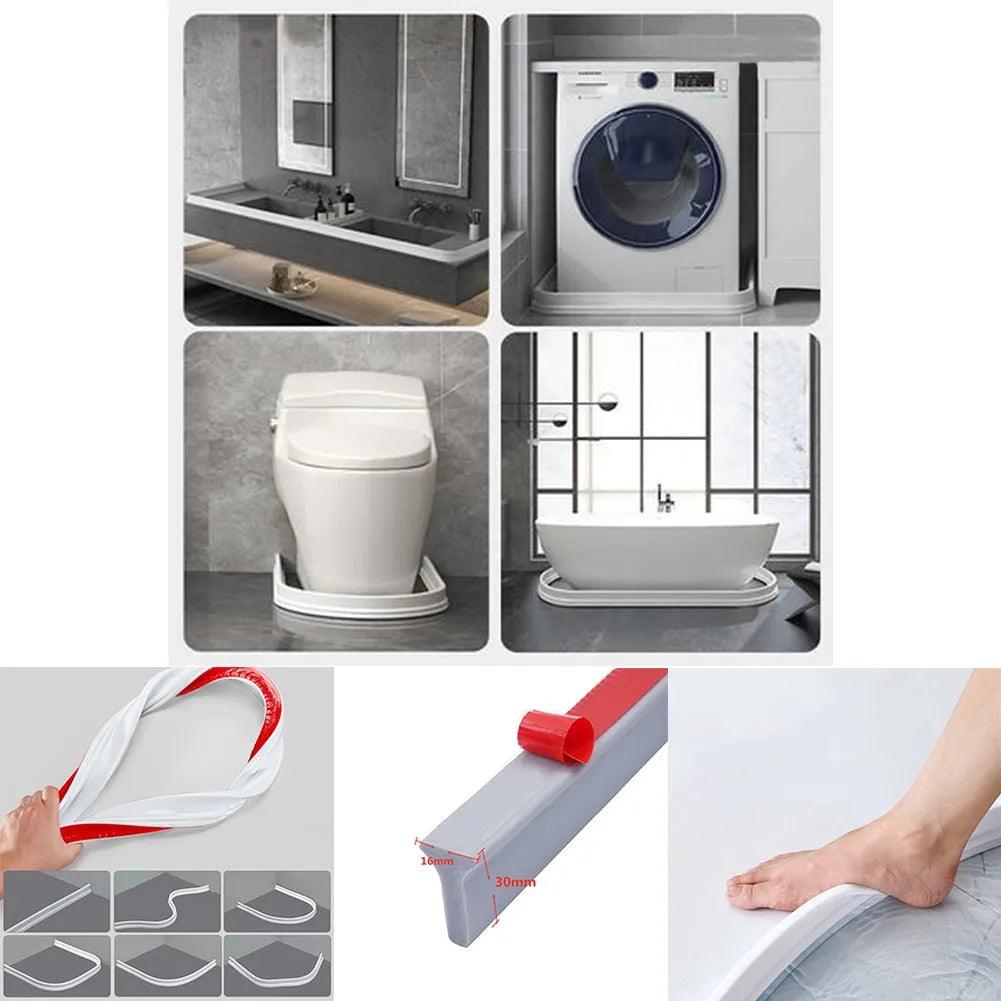 1PC 1-3M Bathroom Water Stopper Silicone Retaining Strip Water Shower Dam Flood Barrier Dry And Wet Separation Blocker - NTKSTORE
