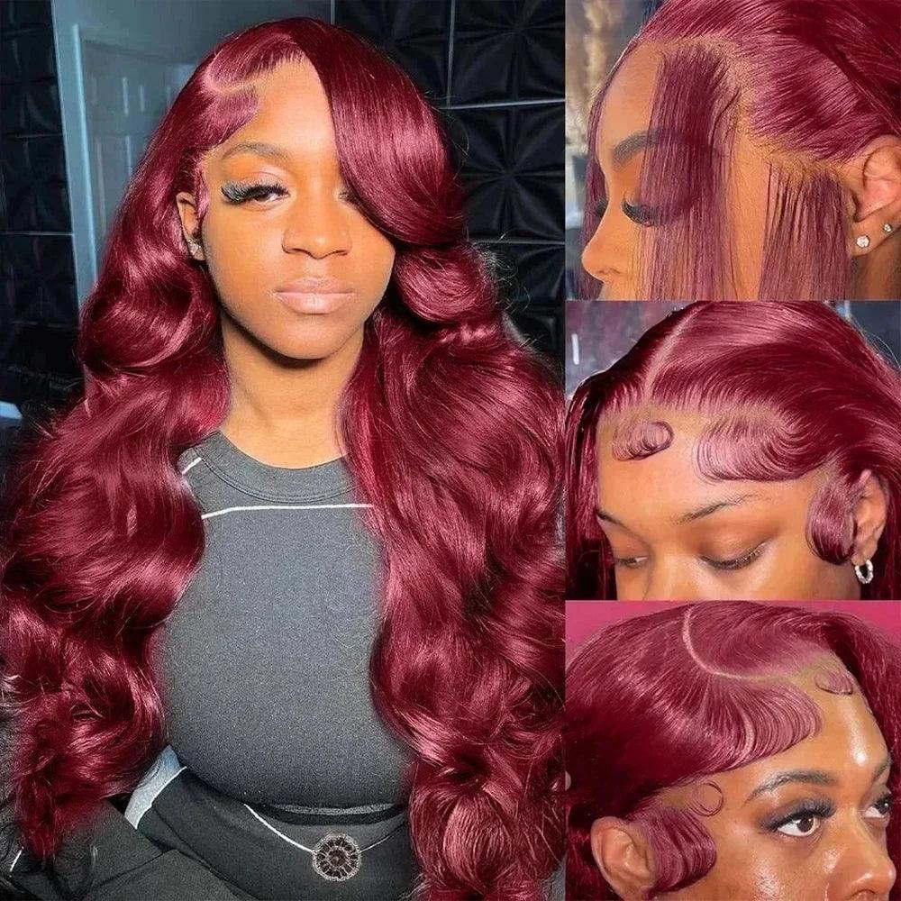 200 Density Burgundy 13x6 HD Lace Frontal Wig 99j Body Wave 13x4 Lace Front Human Hair Brazilian Human Hair 30 36 Inch - NTKSTORE