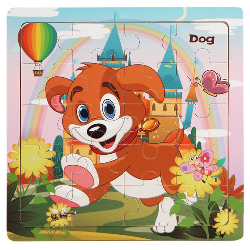 New 20 Piece Wooden 3d Puzzle Cartoon Animal Vehicle Jigsaw Puzzle Montessori Educational Toys For Kids Baby 1 2 3 Years - NTKSTORE