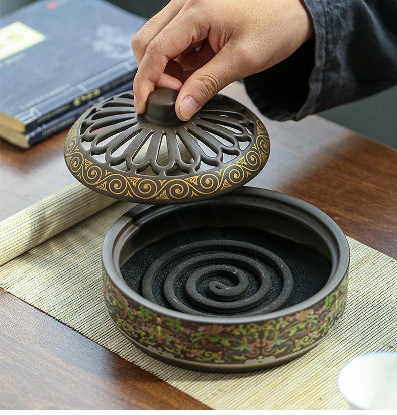 Mosquito incense box with cover incense burner Household ceramic tray incense burner mosquito incense burner decoration - NTKSTORE