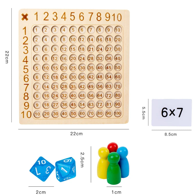 99 Multiplication Board Game Wooden Montessori Learning Educational Toys With Flash Cards Counting Teaching Aids