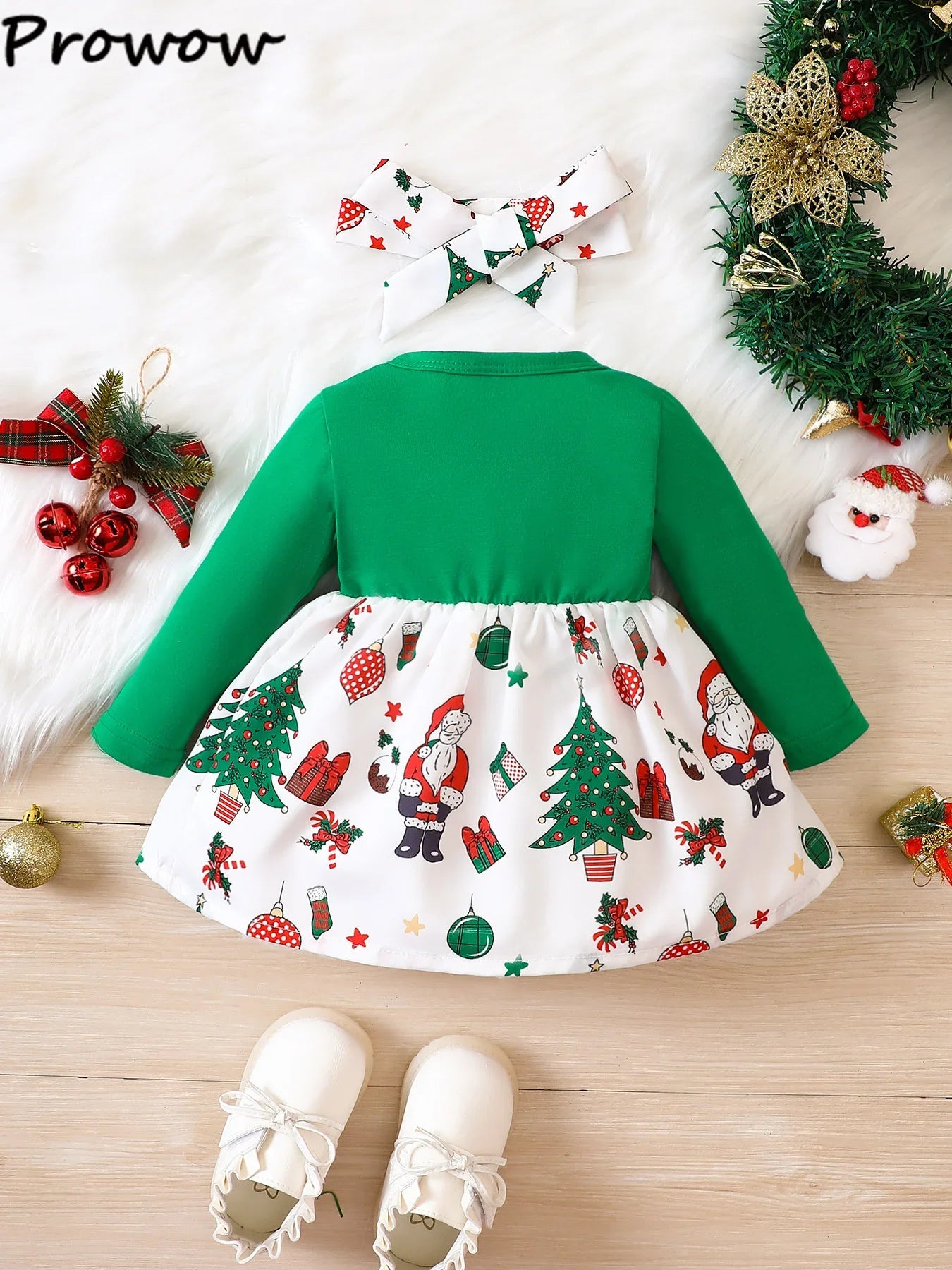 Prowow 2025 New Year Baby Dresses Patchwork Santa Claus Print Red Christmas Dresses For Girls Newborn Baby Christmas Costume - NTKSTORE